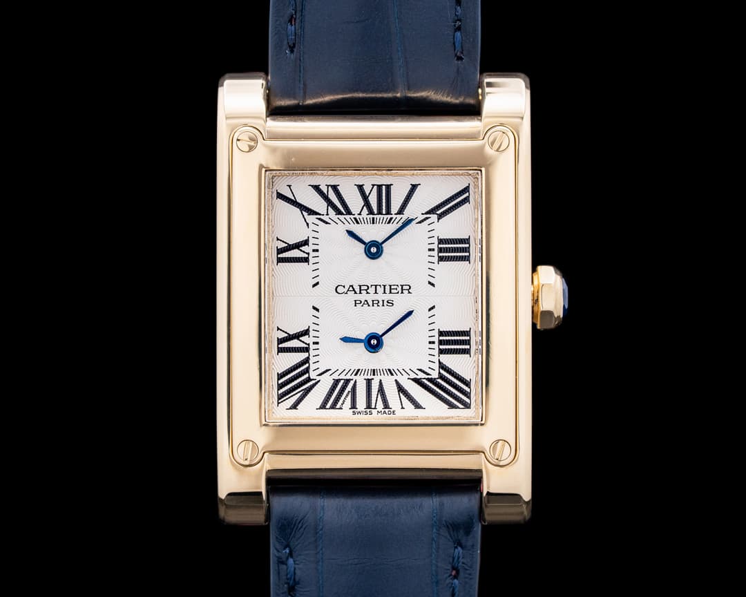 Cartier W1534251 Tank a Vis CPCP 18K Yellow Gold Dual Time Silver Dial