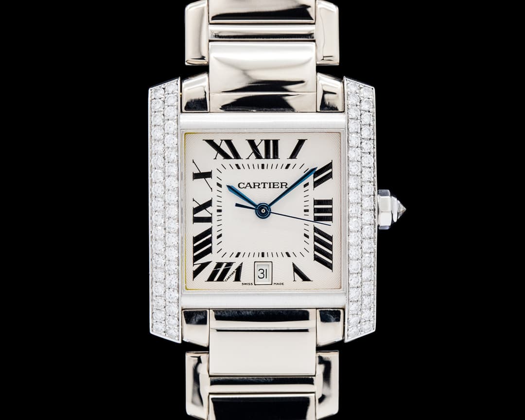 Cartier 2366 Tank Francaise 18K White Gold Diamond Bezel Silver Dial
