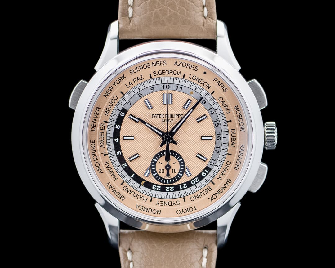 Patek Philippe 5935A World Time Chronograph Flyback SS Salmon Dial