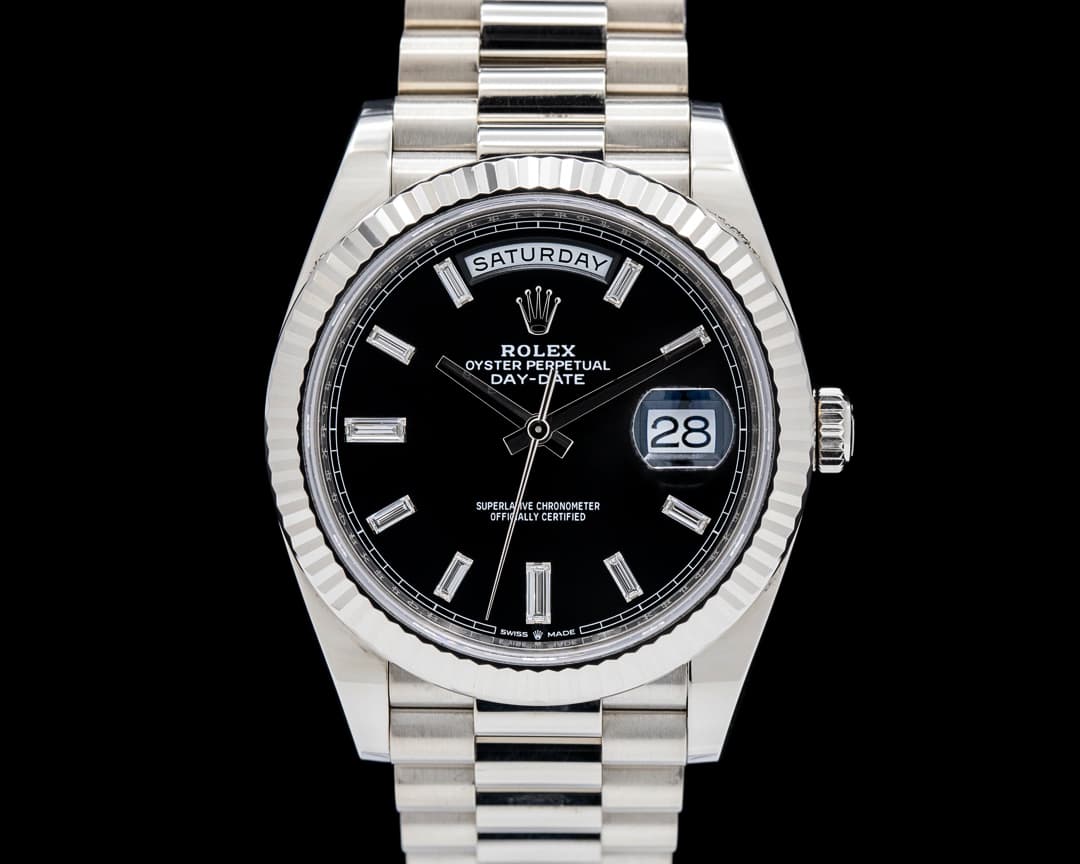 Rolex 228239 Day-Date 40 18K White Gold Black Baguette Dial