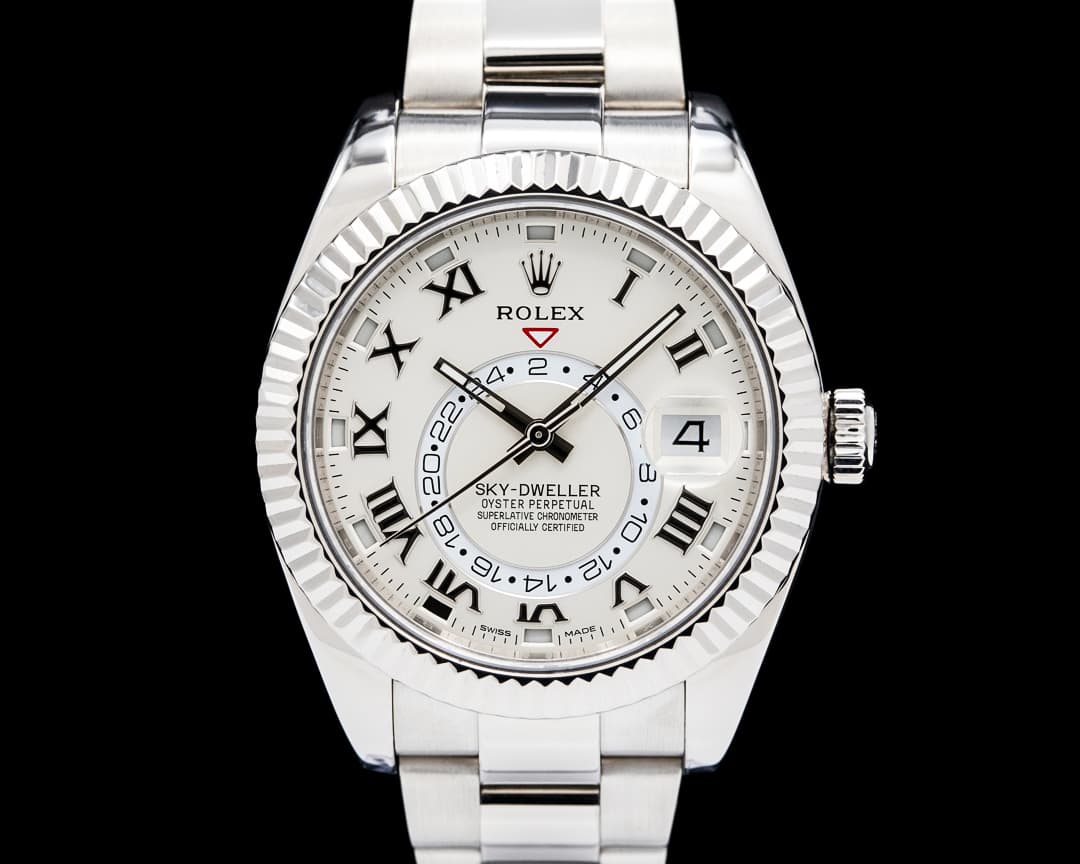 Rolex 326939 Sky Dweller 18K White Gold Silver Roman Dial