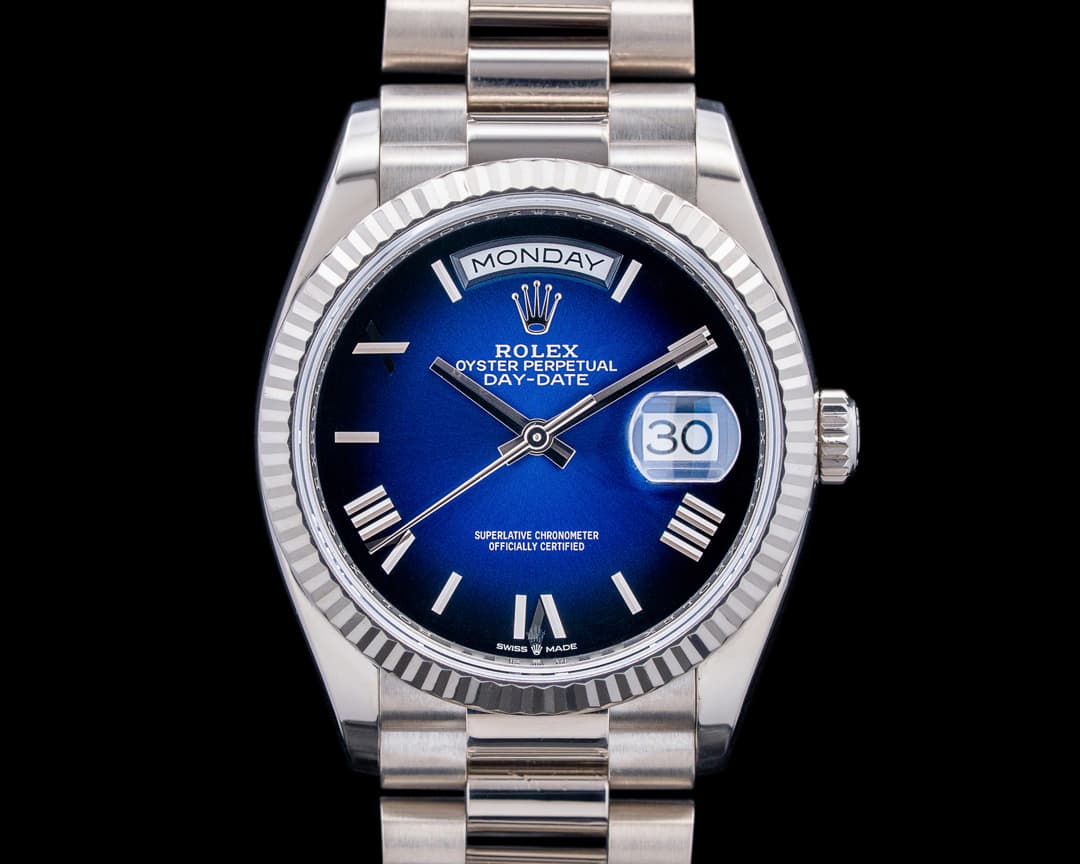 Rolex 128239 Day-Date 36 18K White Gold Blue Ombre Dial