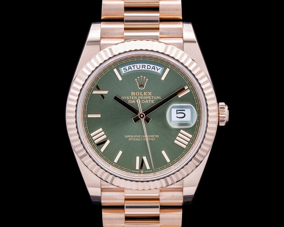 Rolex 228235 Day-Date 40 18K Everose Gold Olive Green Roman Dial