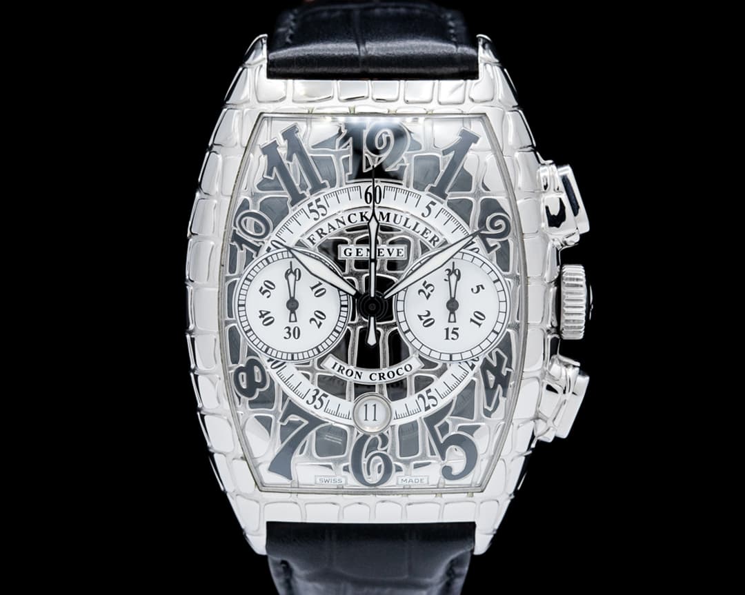 Franck Muller Cintree Curvex Iron Croco Chronograph SS Silver Dial