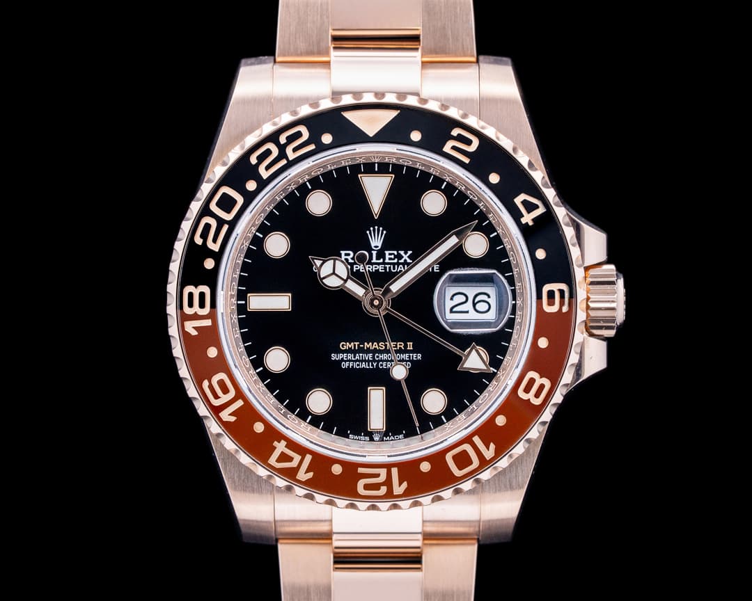 Rolex 126715CHNR GMT Master II "Root Beer" 18K Everose Gold Black Dial