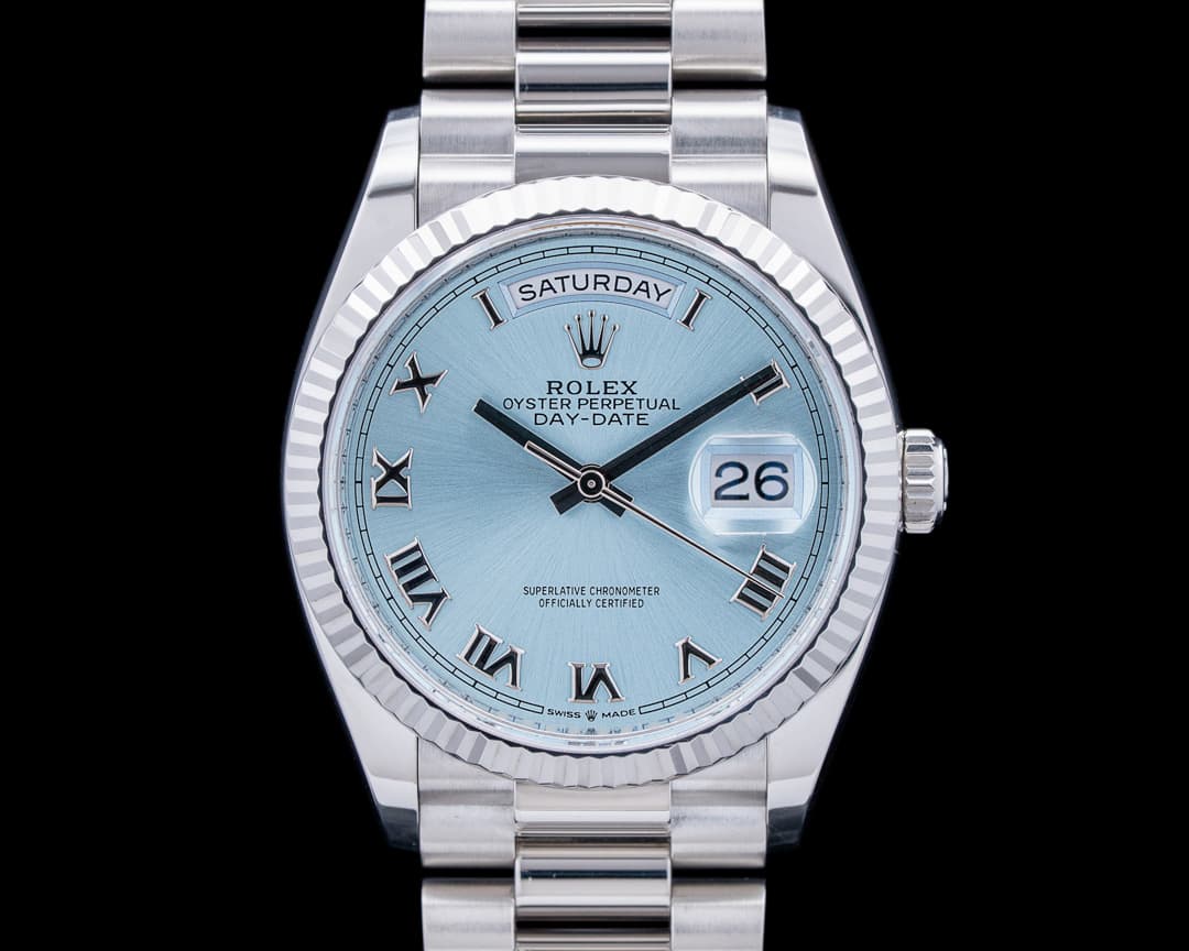 Rolex 128236 Day-Date 36 Platinum Ice Blue Dial