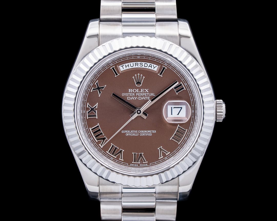 Rolex 218239 Day-Date II 18K White Gold Brown Dial