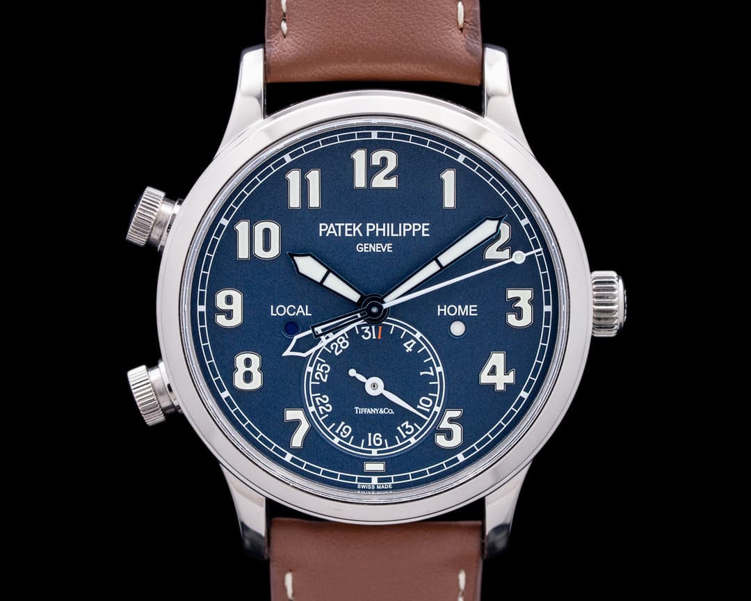 Patek Philippe 5524G Calatrava Pilot Travel Time "Tiffany & Co" 18K WG Blue Dial