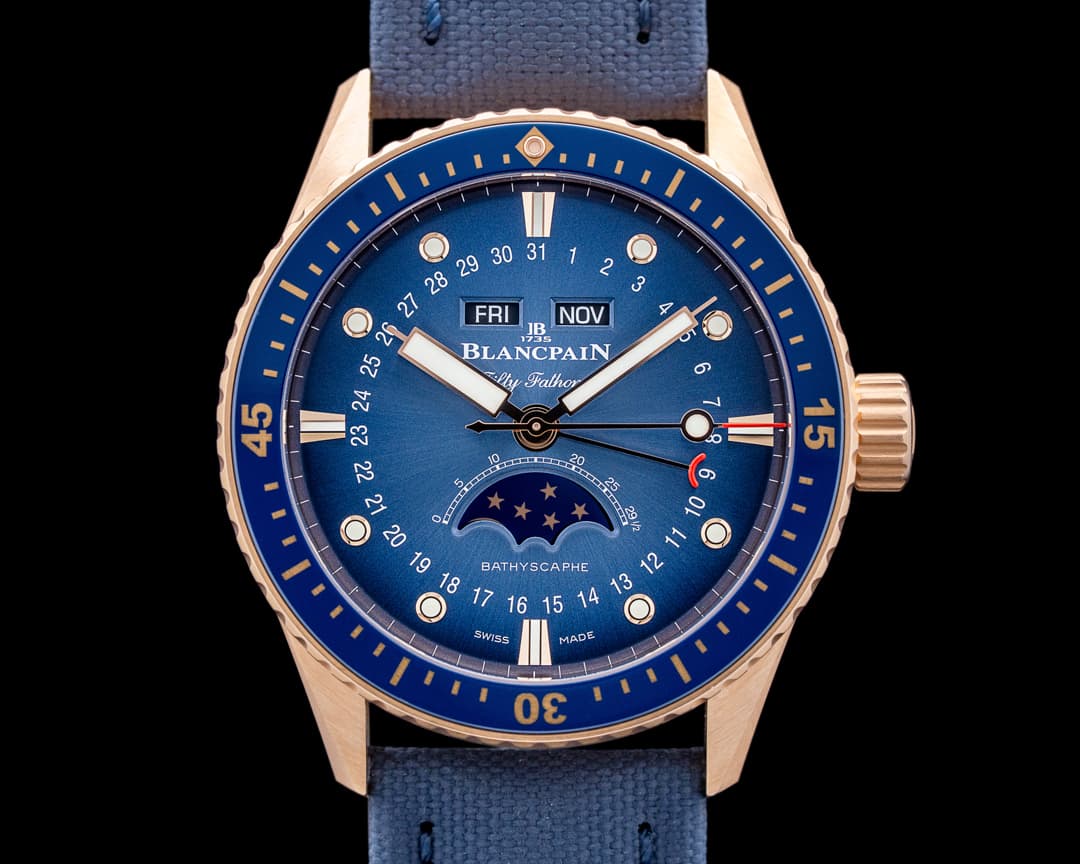Blancpain 5054 Fifty Fathoms Bathyscaphe Quantieme Phases de Lune 18K RG Blue Dial
